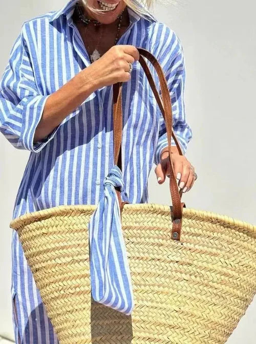 Éliane | Pruhované šaty s límcem