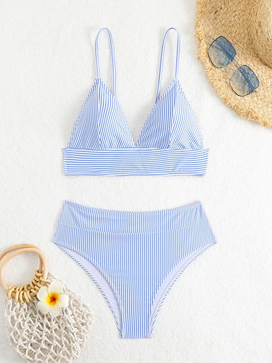 Lena – Pruhované bikiny s vysokým pasem