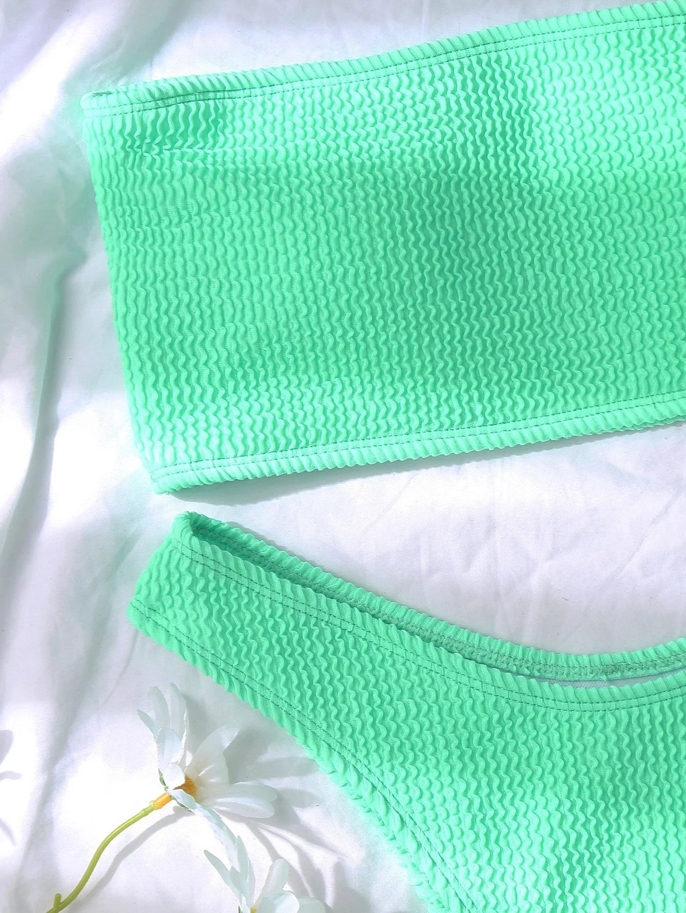 Diana – Žebrované bandeau bikiny s vysokým pasem
