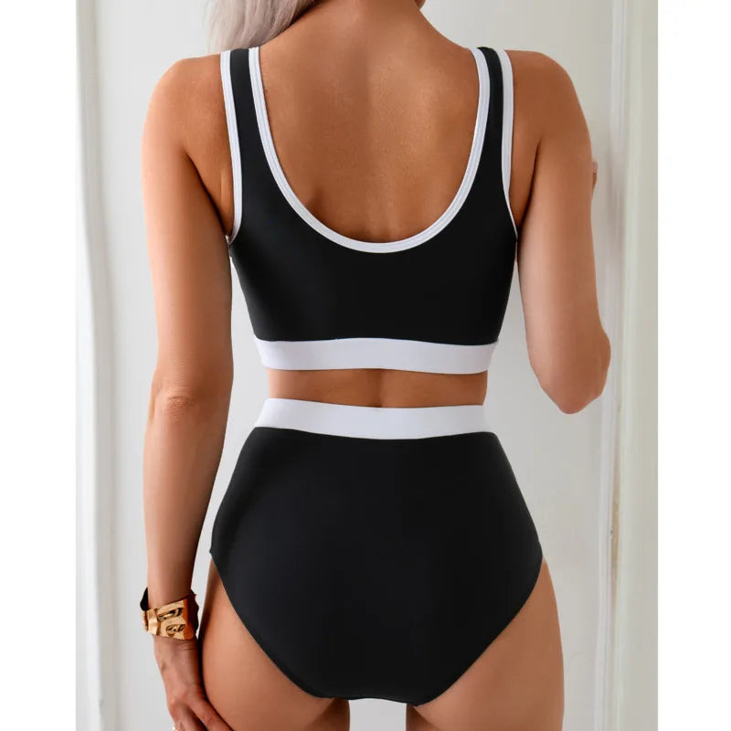 Nora – Sportovní bikiny s vysokým pasem a kontrastními pruhy