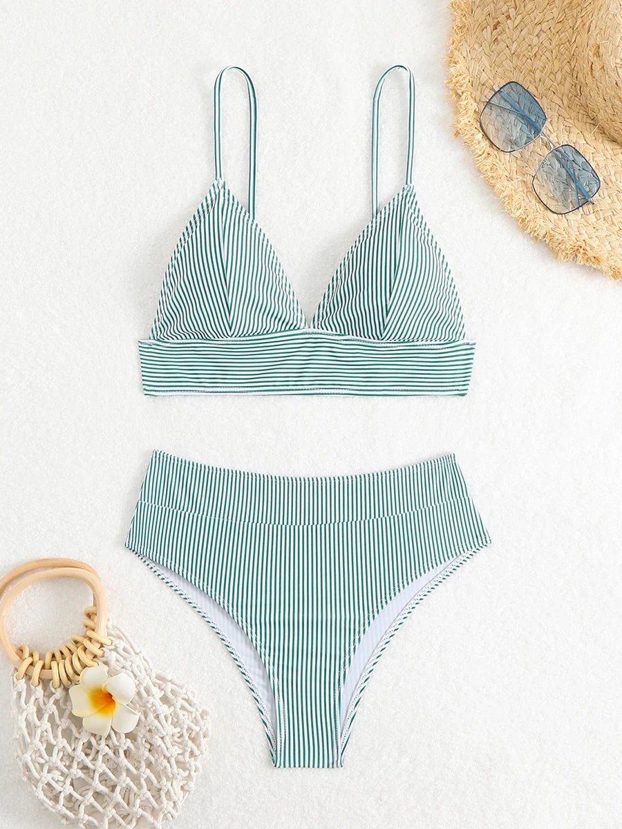 Lena – Pruhované bikiny s vysokým pasem