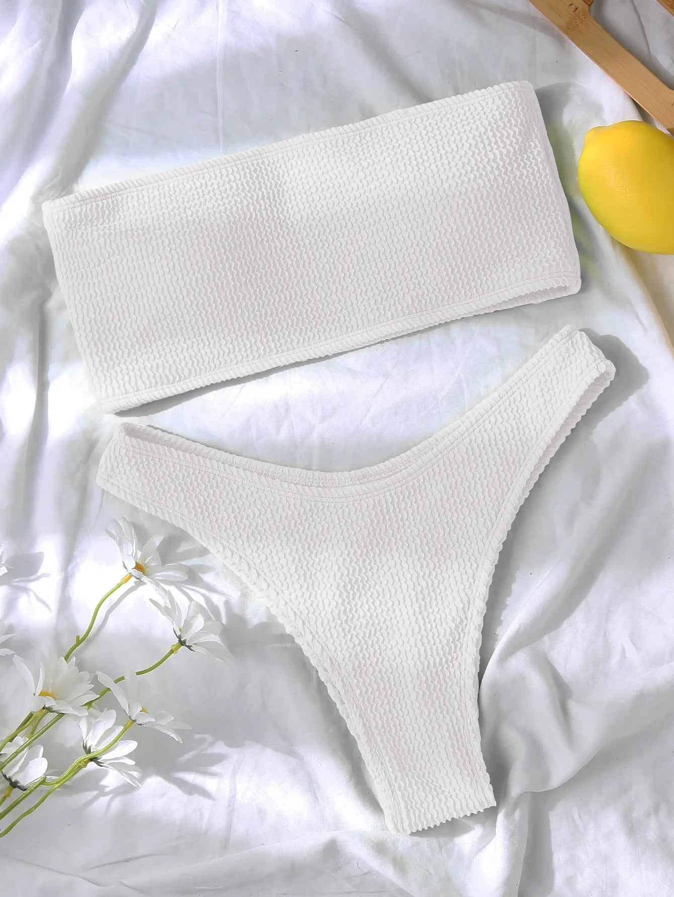 Diana – Žebrované bandeau bikiny s vysokým pasem