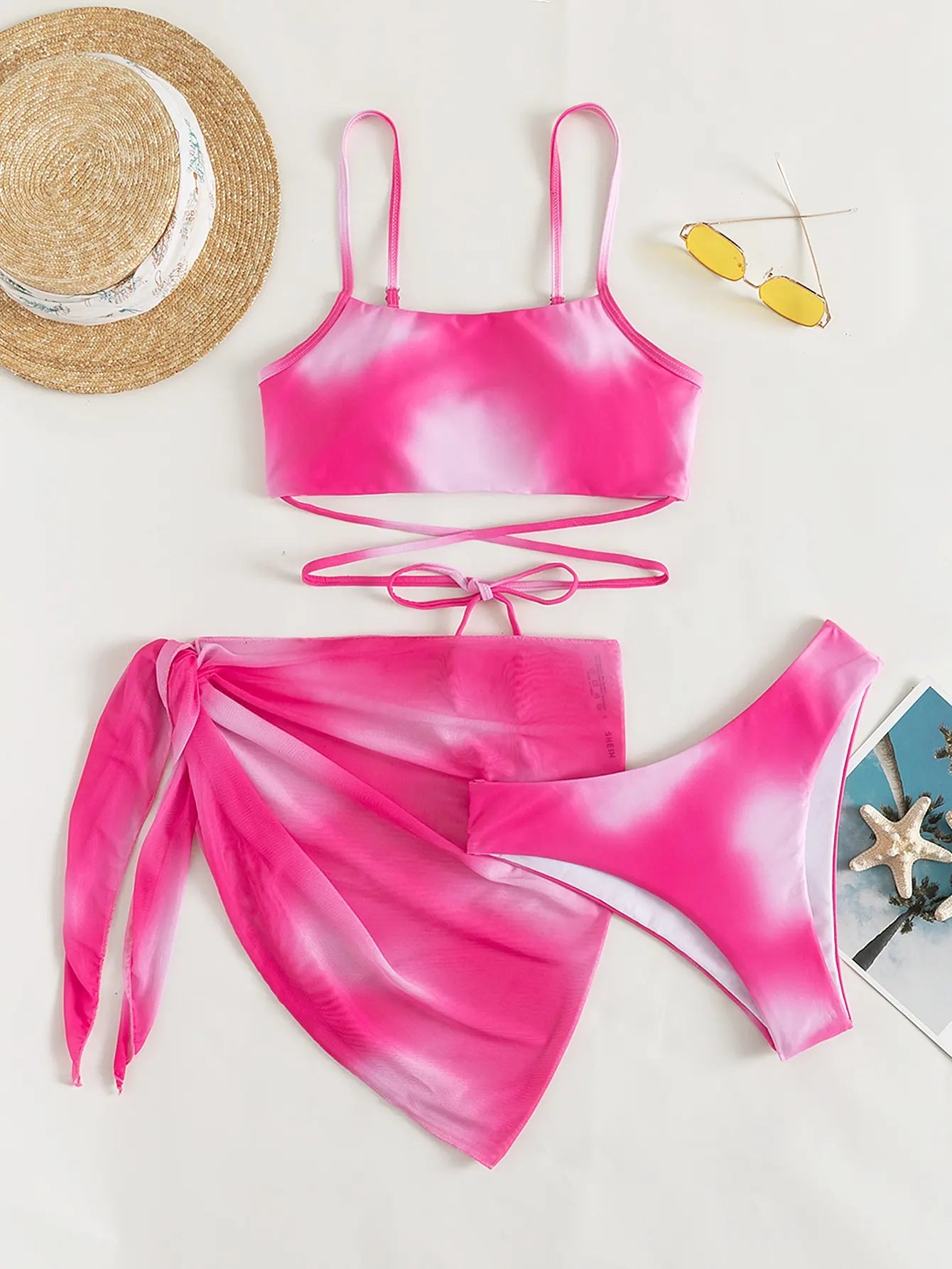 Elena – 3dílné bikiny s ombré efektem a plážovou sukní