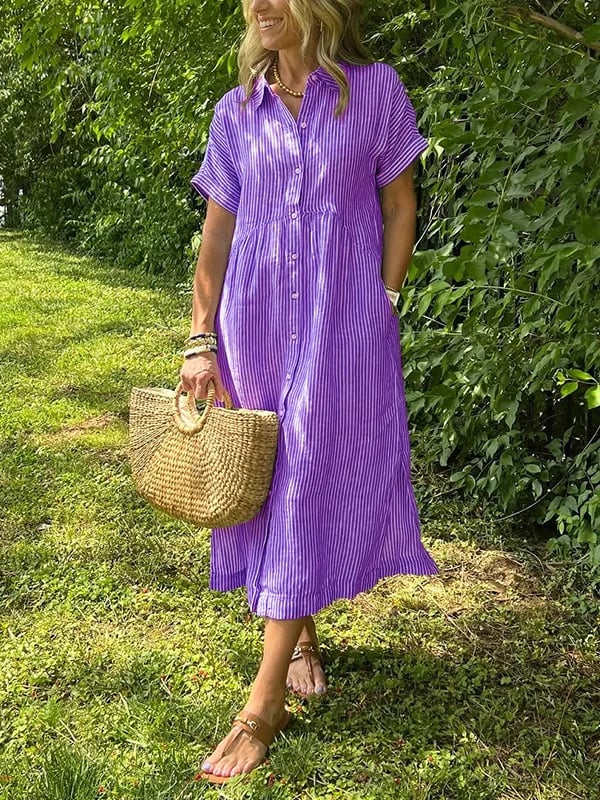 Malina | Košilová šaty s pruhy a klopami a knoflíky s funkčními kapsami