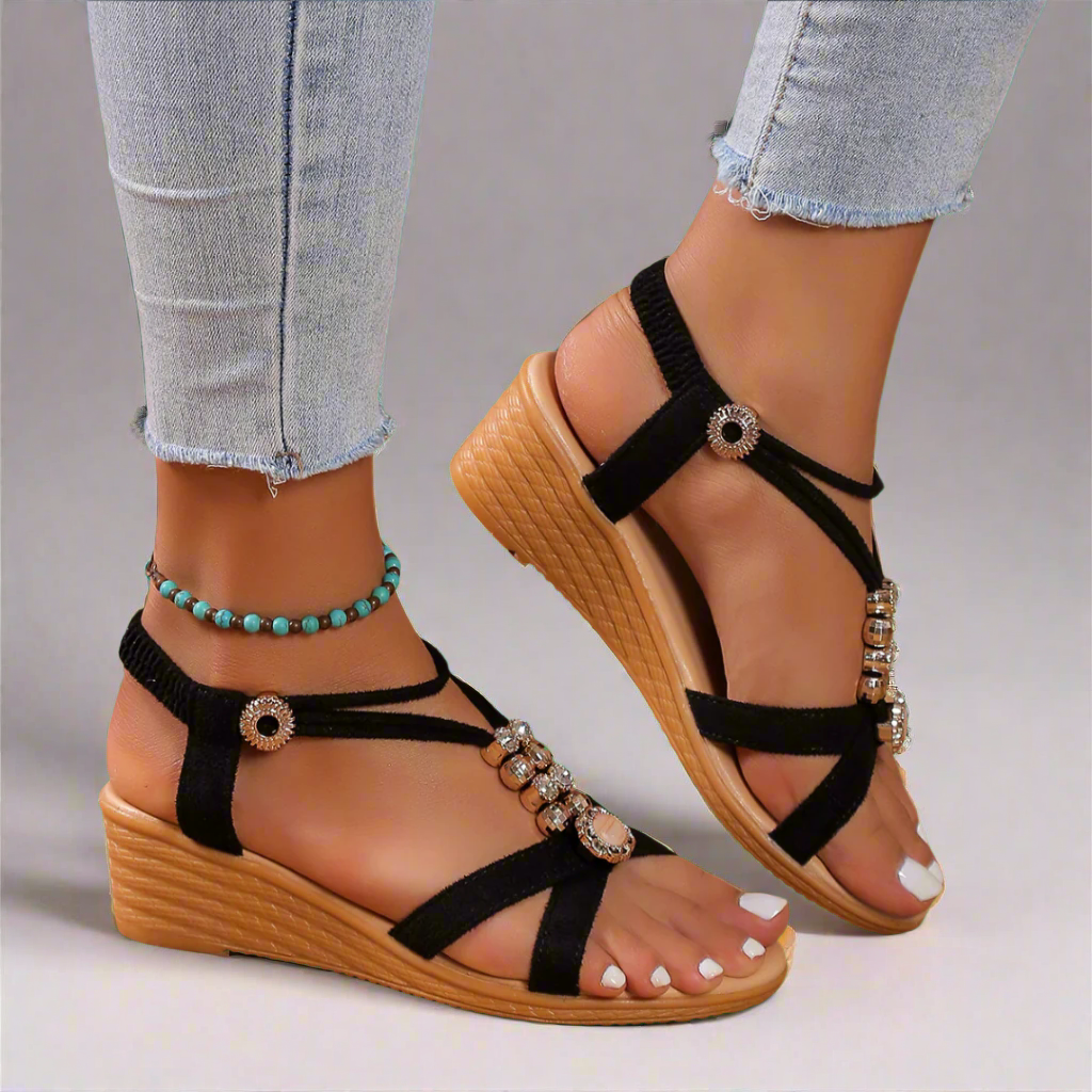 Frederika™ | Klínové sandály s anklestringem – Stylové a pohodlné