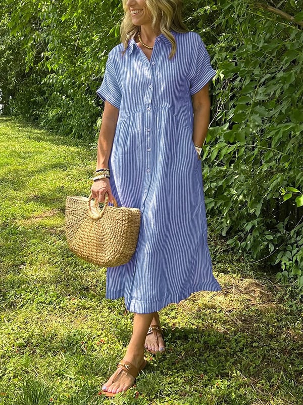 Malina | Košilová šaty s pruhy a klopami a knoflíky s funkčními kapsami