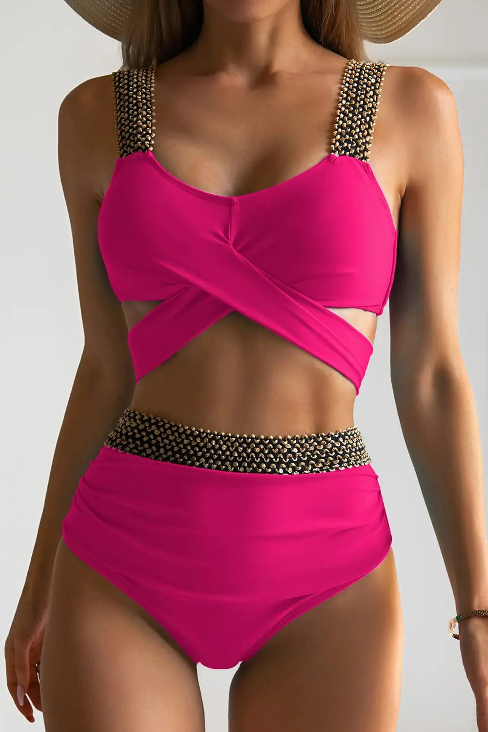 Nela – bikiny s vysokým pasem a zlatými detaily