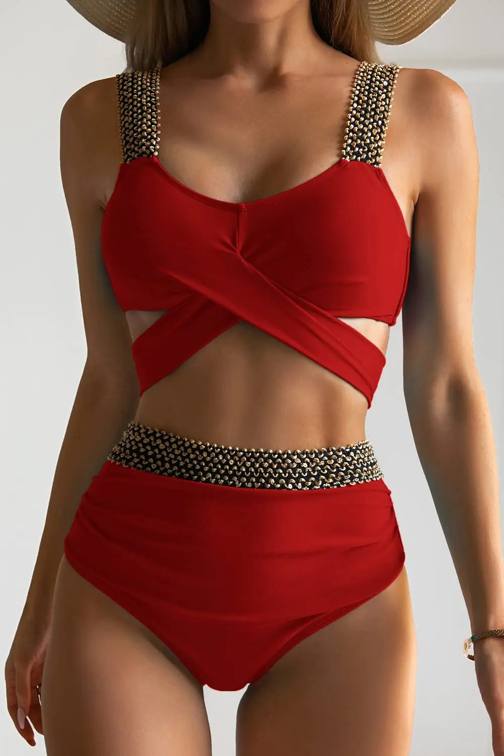 Nela – bikiny s vysokým pasem a zlatými detaily