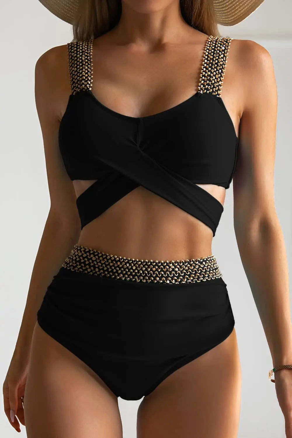 Nela – bikiny s vysokým pasem a zlatými detaily